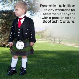 Kids Scottish Design Clan Black Watch Tartan Kilt Hook & Loop Closure Sz 3-4